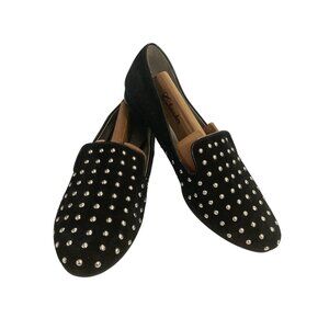 Tesori women's size 8W (Wide) Black Suede Slip-On silver Studded Loafers Shoes